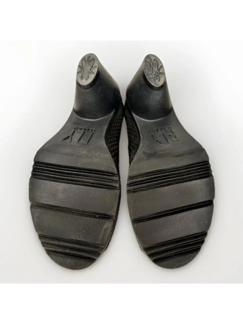 Fly London Platform Heels Womens 37 Black Leather Peep Toe Chunky Comfort Shoes